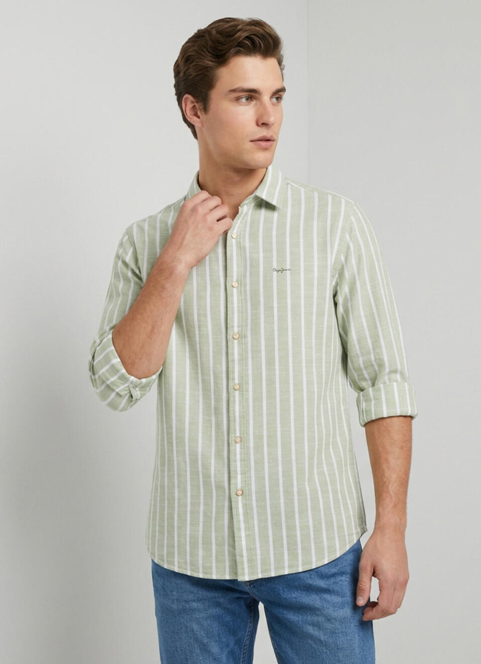 Men Green Striped Regular Fit Shirt, , large image number 3