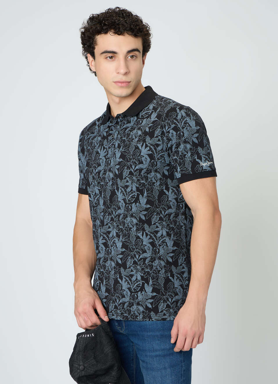 Men Black Printed Polo Collar T-shirt, , large image number 3