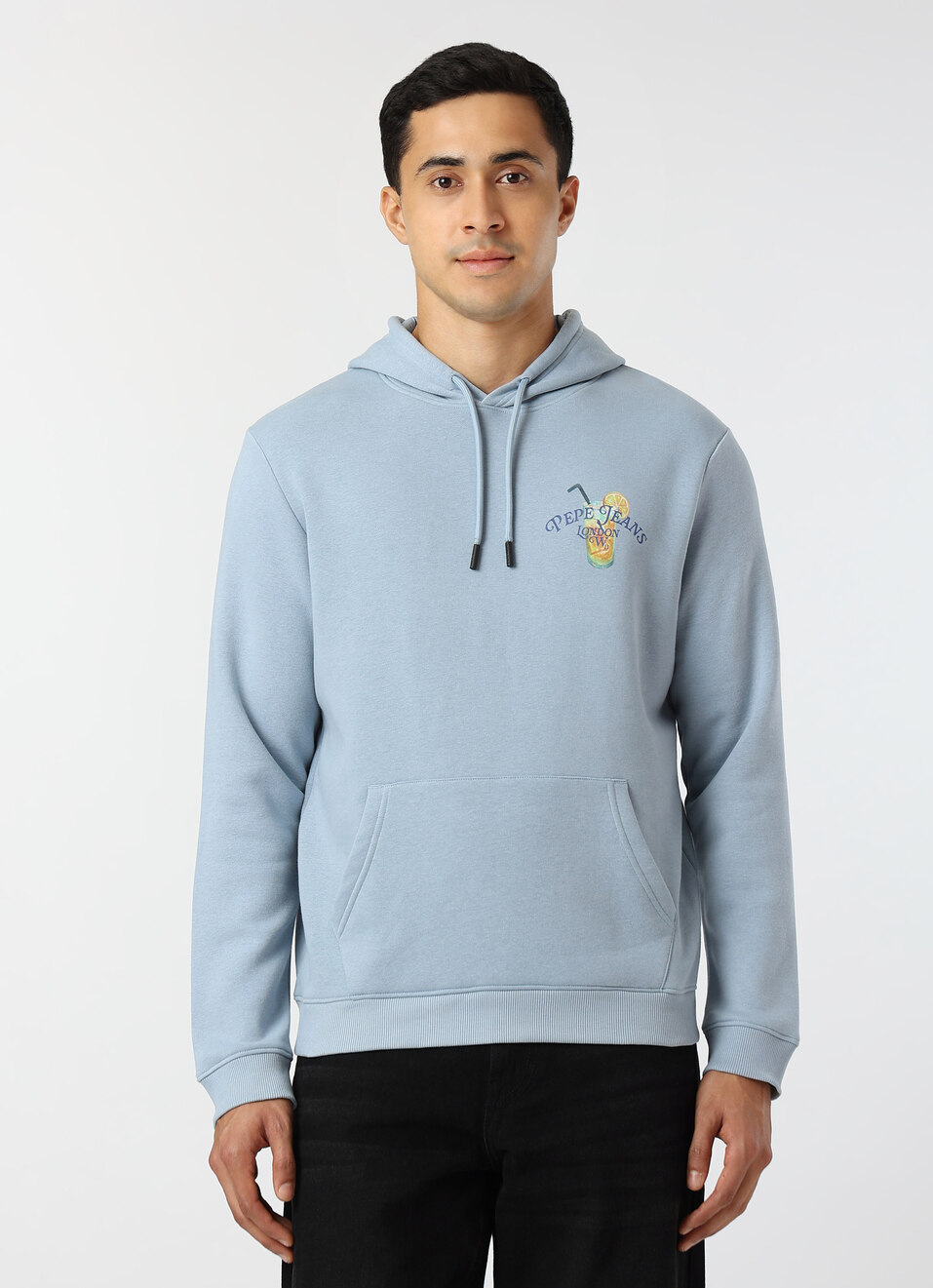 Men Blue Graphic Print Regular Fit Cotton Hoodie, , large image number 1