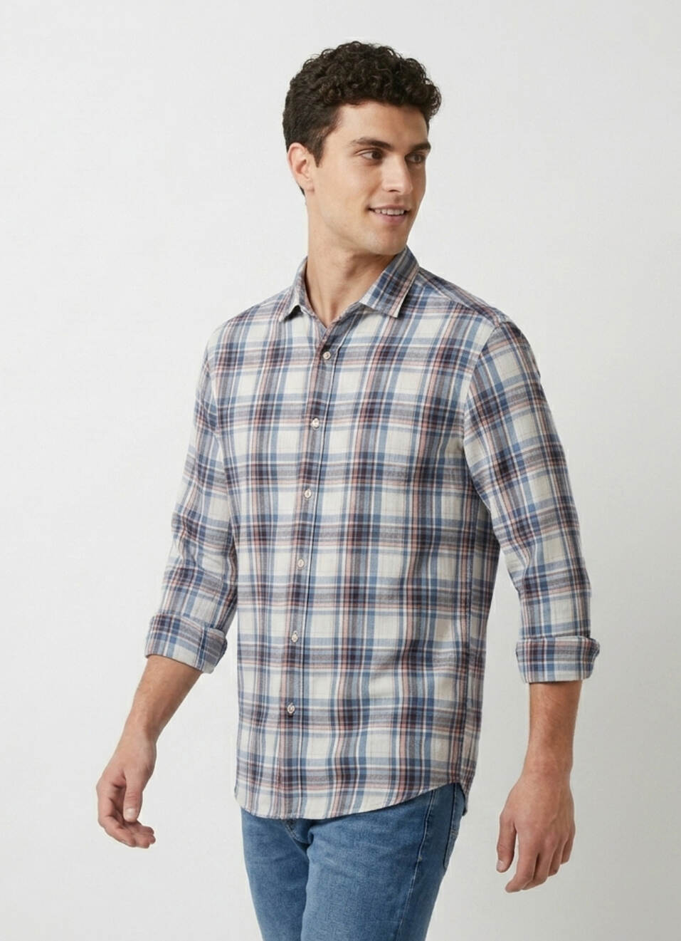 Men Blue Checked Long Sleeve Shirt, , large image number 3