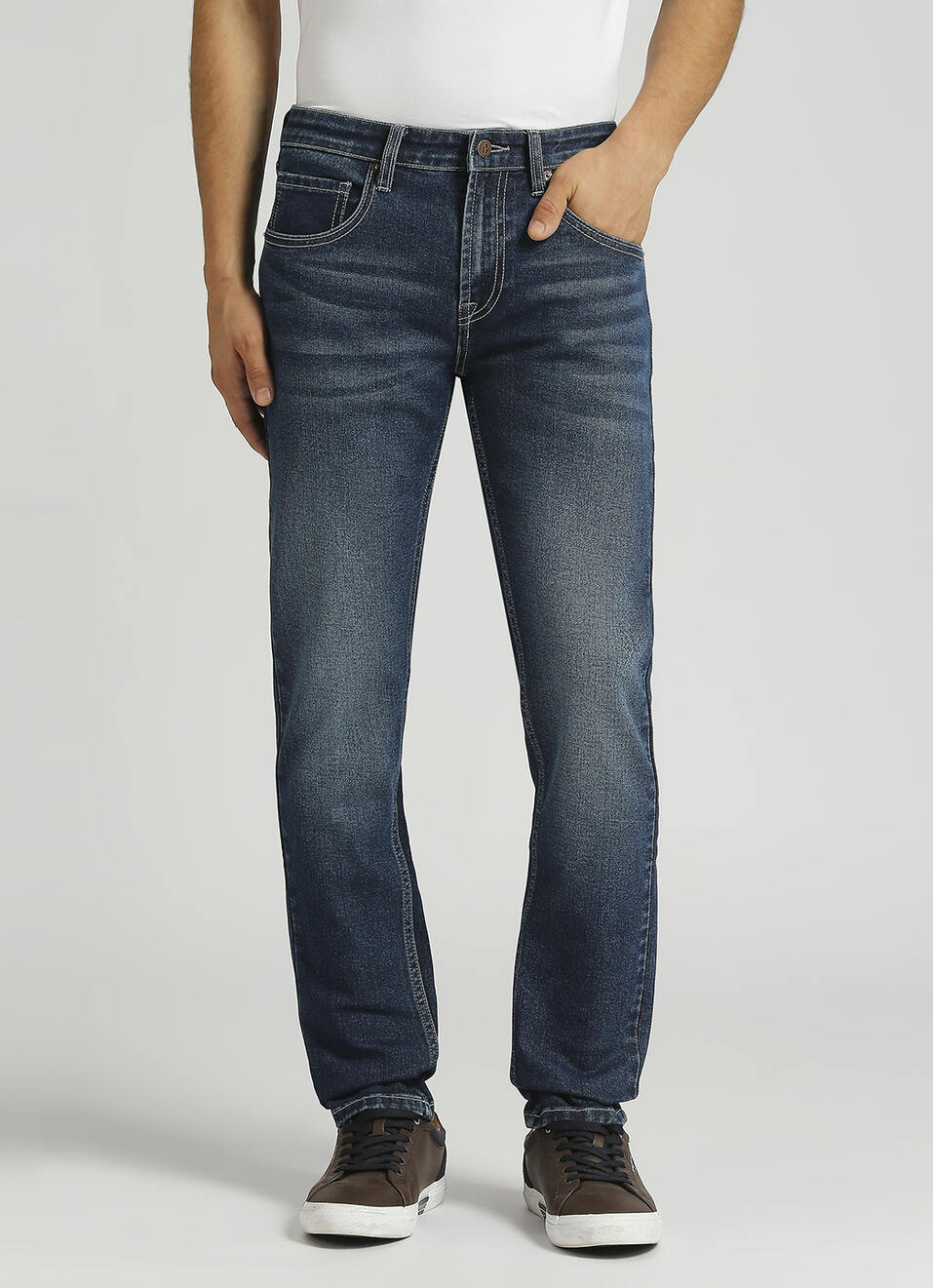 Vapour Dark Blue Low Rise Tapered Jeans, , large image number 2