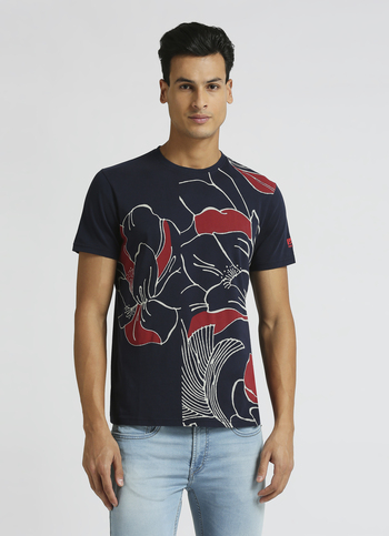 Navy Graphic Print Short Sleeve T-shirt