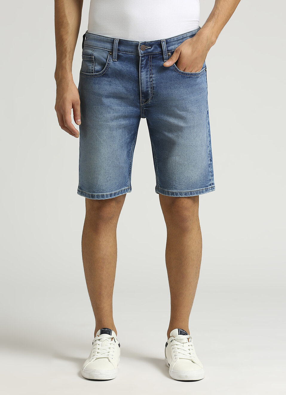 Chinox Blue Mid Rise Slim Fit Shorts, , large image number 1