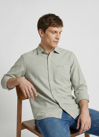 Men Olive Green Solid Oxford Long Sleeve Shirt