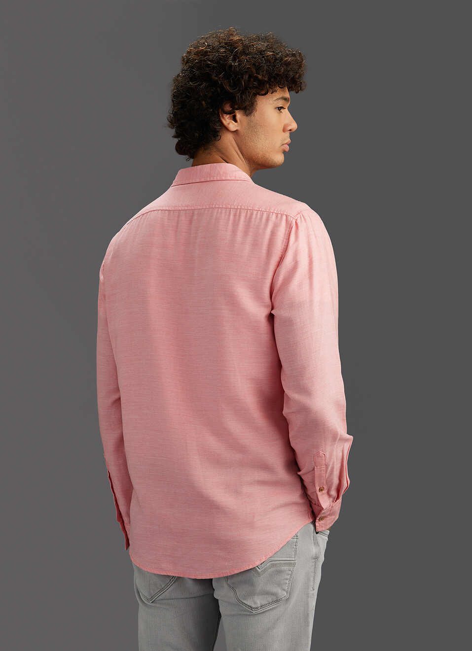 Men Coral Pink Solid Regular Fit Cotton Lyocell Shirt, , large image number 6