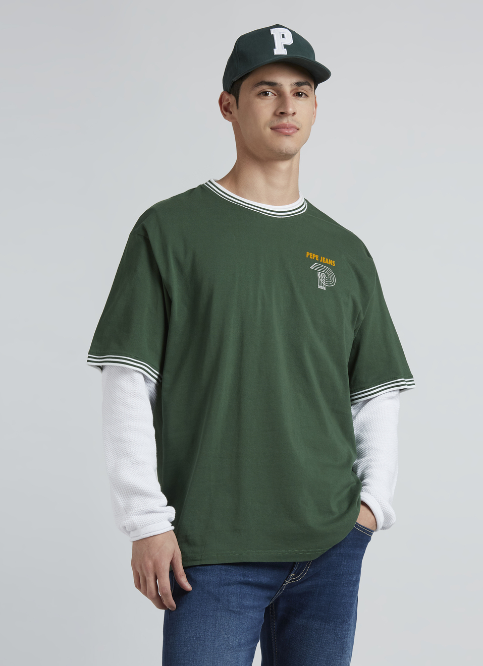 Green Flock Print Short Sleeve Oversized T-shirt, , large image number 0