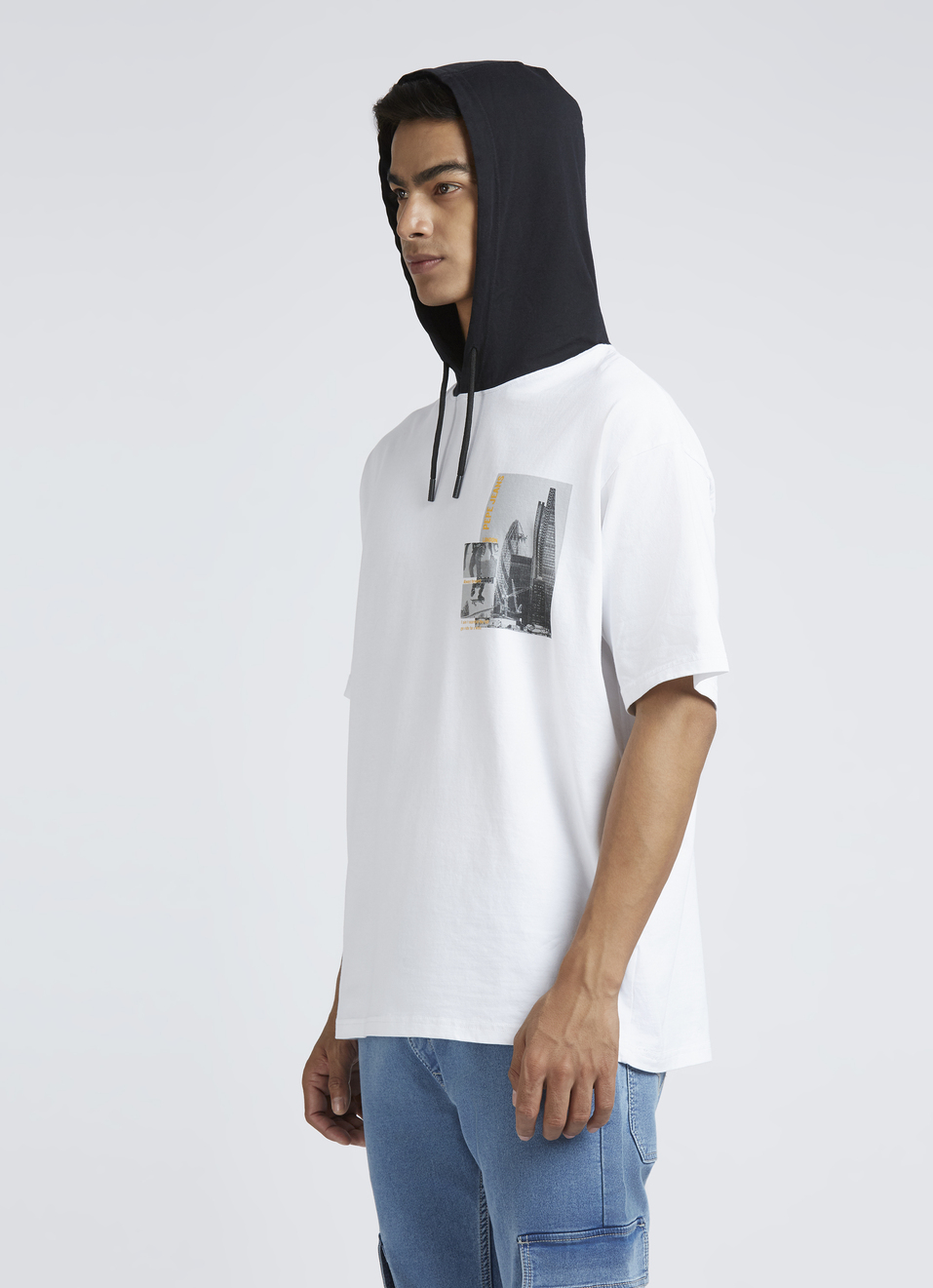 White Short Sleeve Oversized Hooded T-shirt, , large image number 3