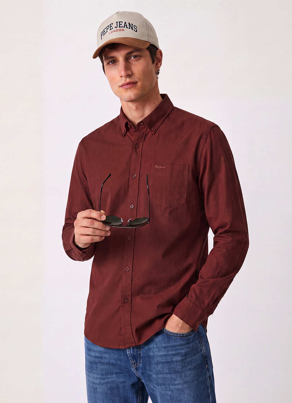 Men Rust Solid Button-down Collar Oxford Shirt, , large image number 0