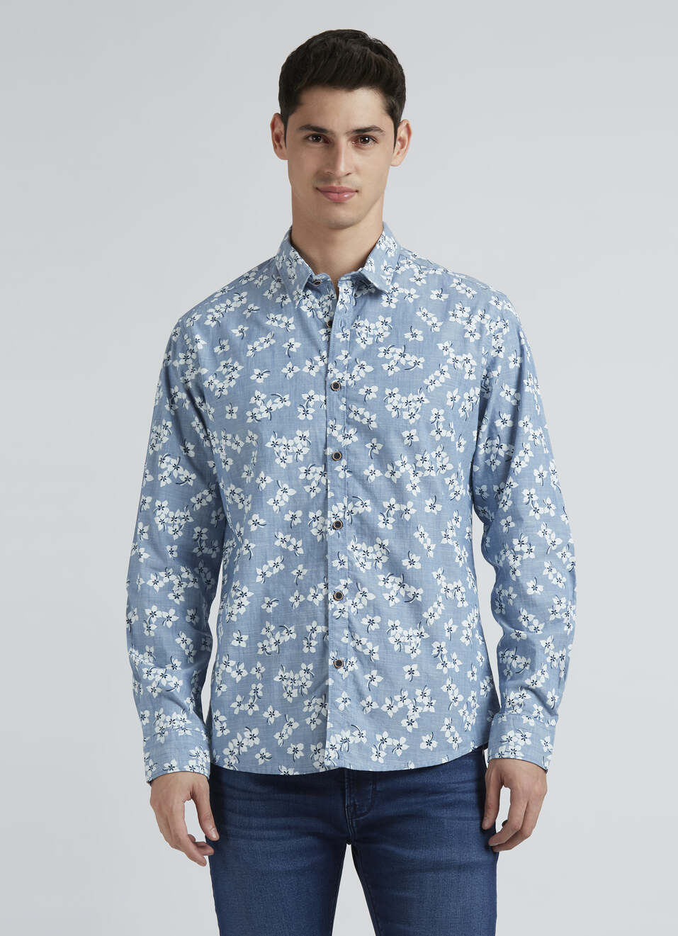 Blue Floral Full Sleeve Shirt, , large image number 1