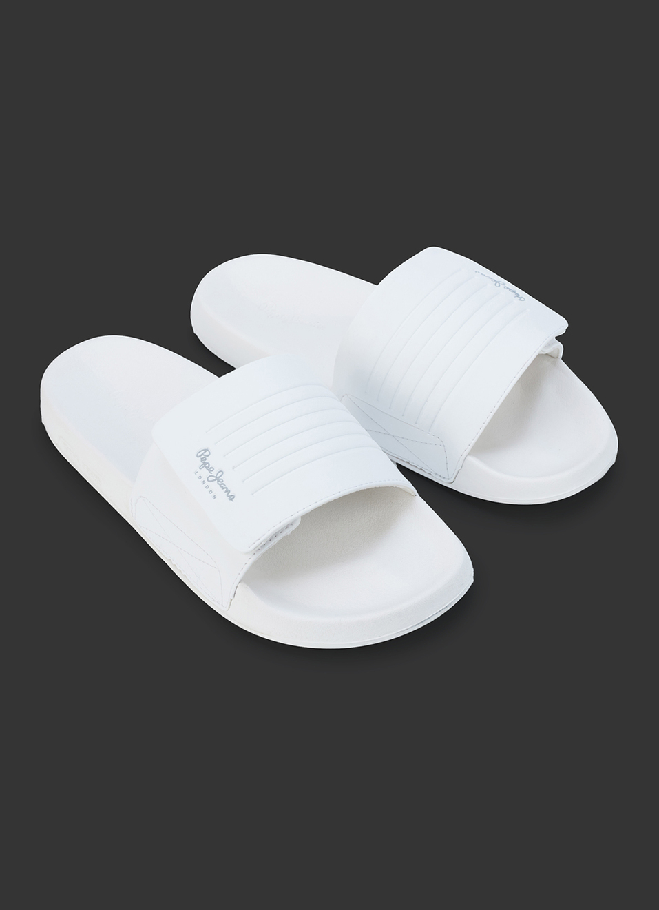 Men White Solid Velcro Strap Slides, , large image number 2