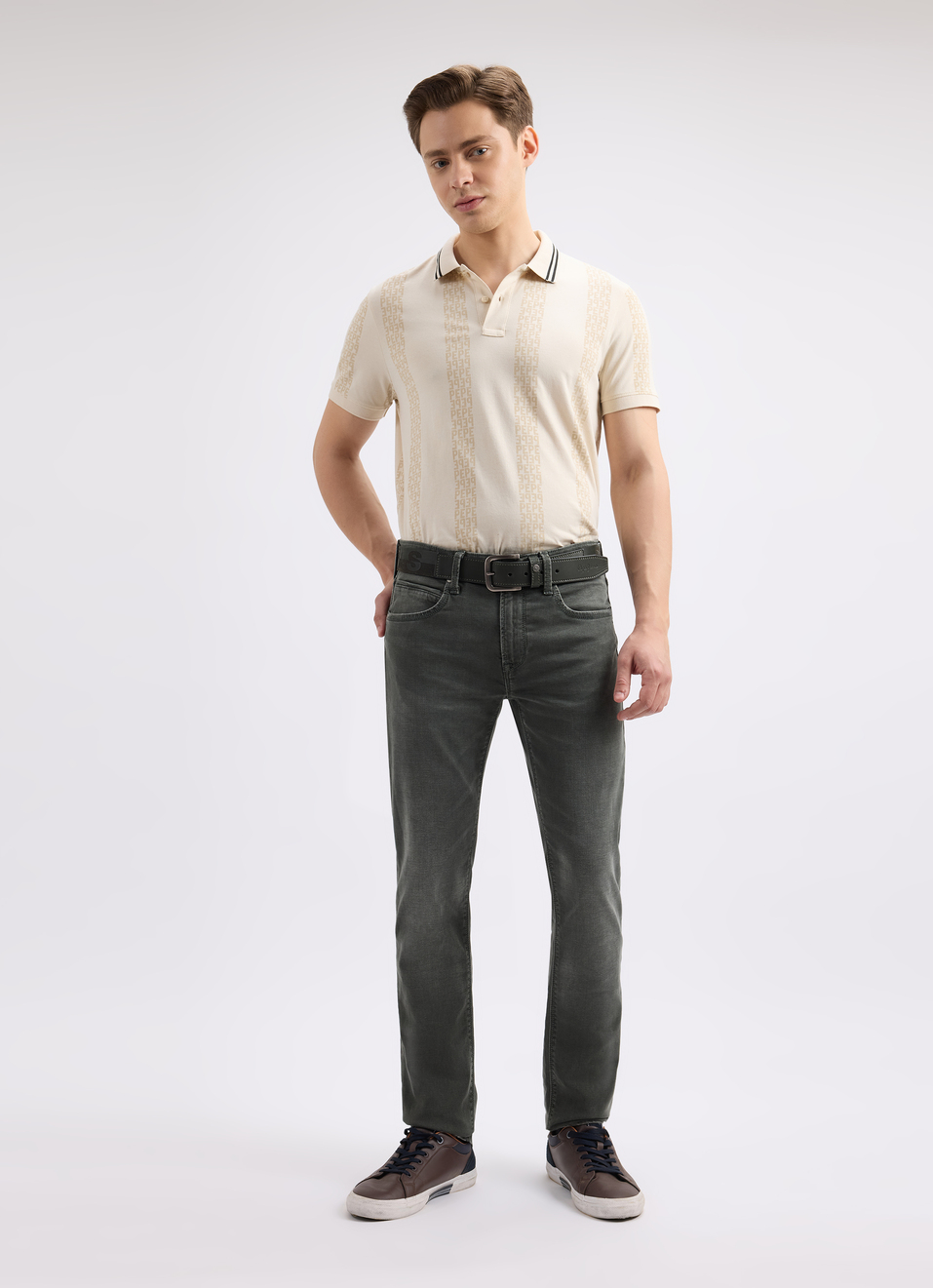 Men Ivory White Graphic Print Short Sleeve Polo, , large image number 5