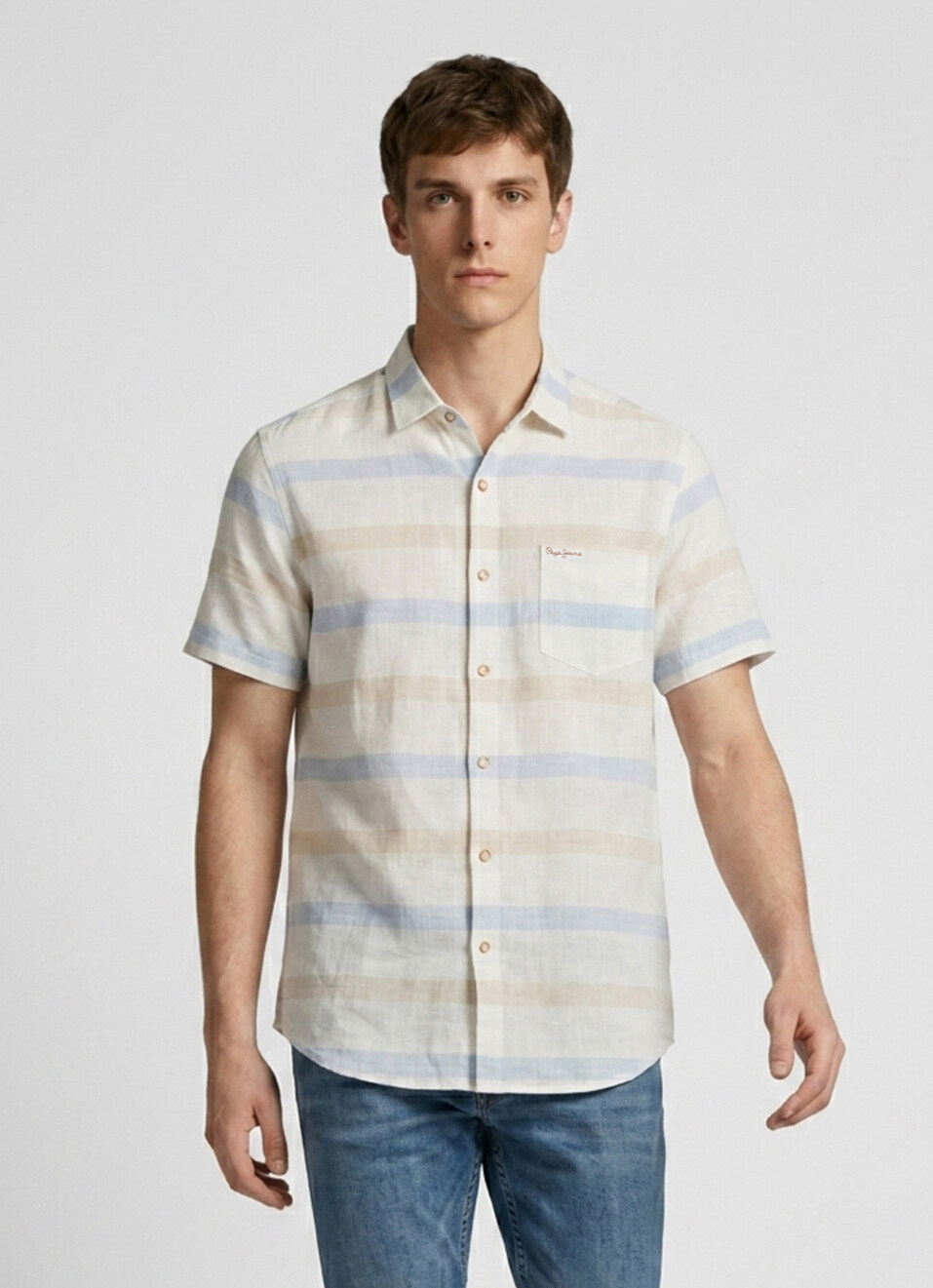 Men Blue Striped Short Sleeve Shirt, , large image number 1