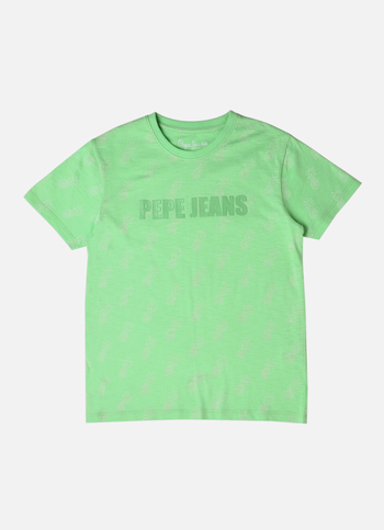 Boys Green Allover Print Short Sleeve T-shirt