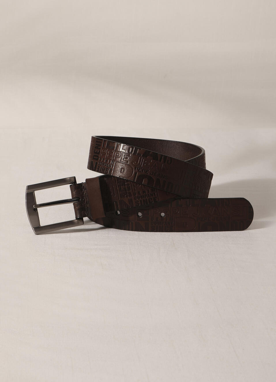 Brown Embossed Leather Belt, , large image number 0
