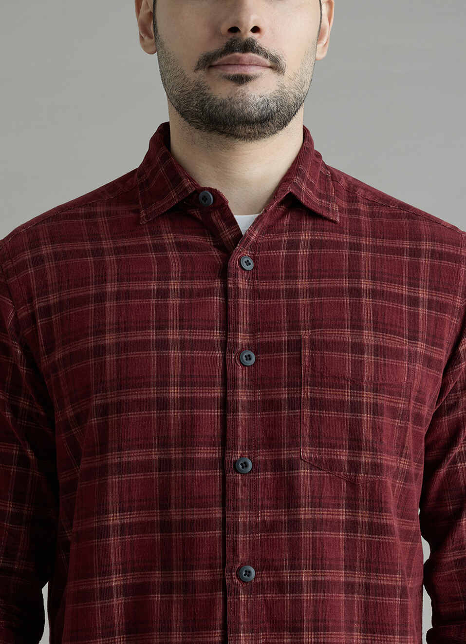 Men Wine Checked Corduroy Long Sleeve Shirt, , large image number 4