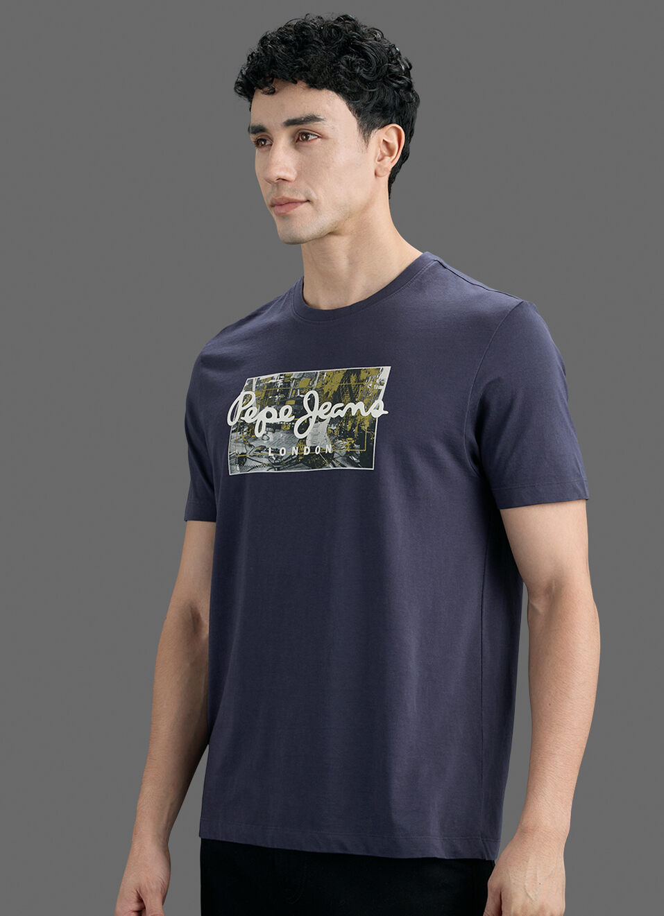 Men Grey Printed Slim Fit Short Sleeve T-shirt, , large image number 7