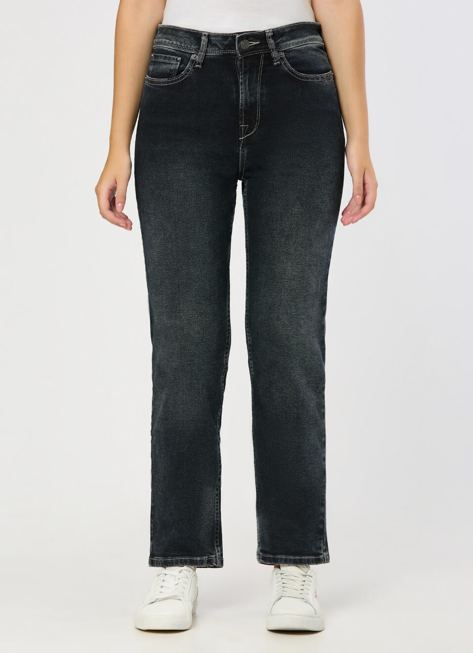 Women Dark Used Straight Jeans, , large image number 1
