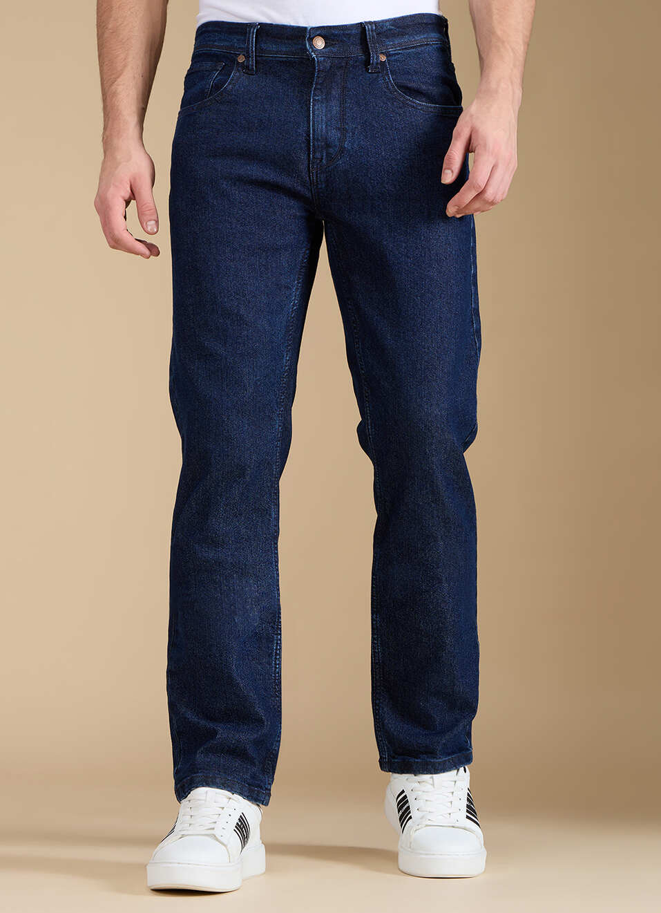 Men Dark Blue Mid Rise Straight Fit Jeans, , large image number 2