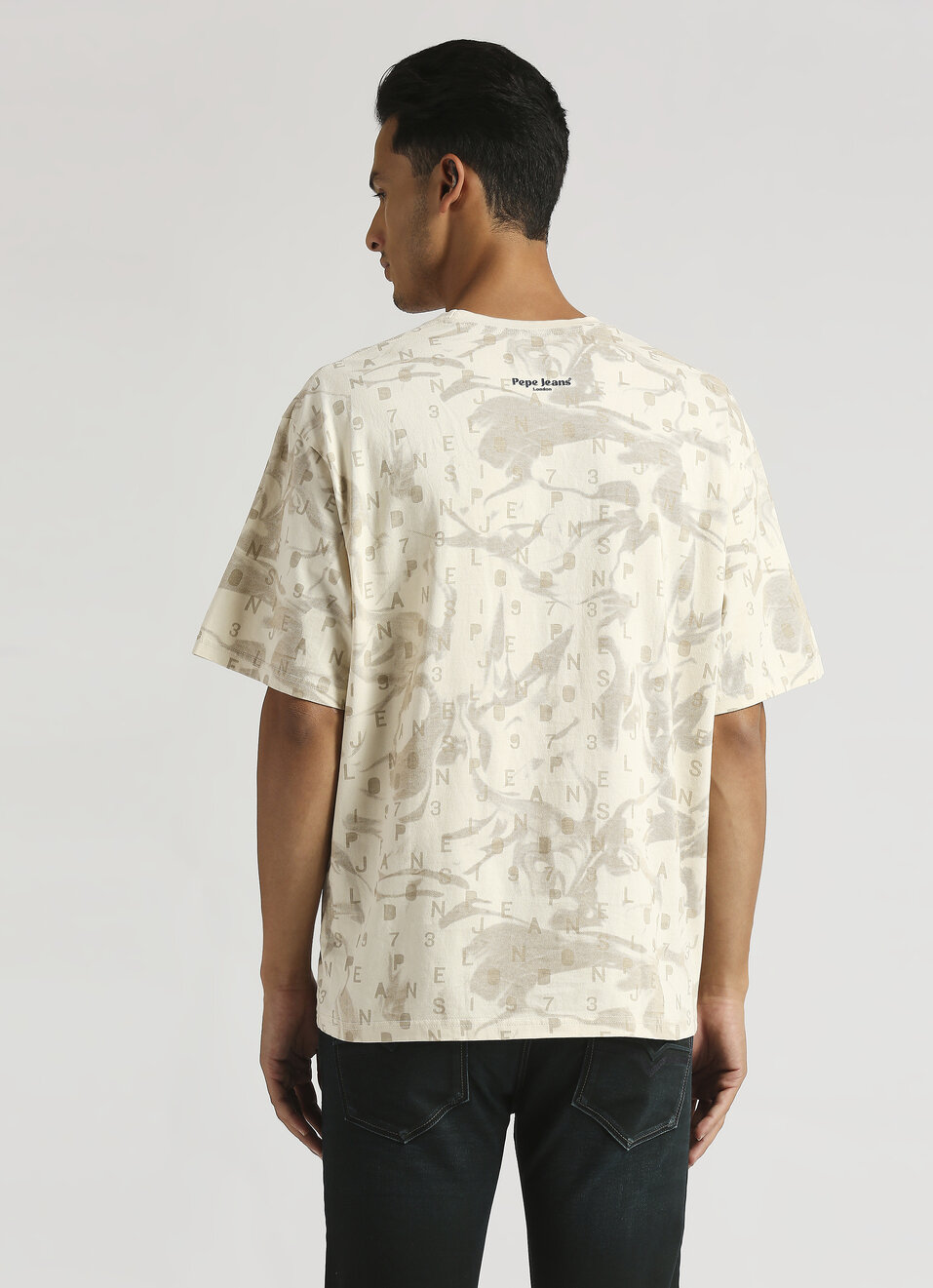 Ivory Oversized Abstract Print Typographic Short Sleeve T-shirt, , large image number 2