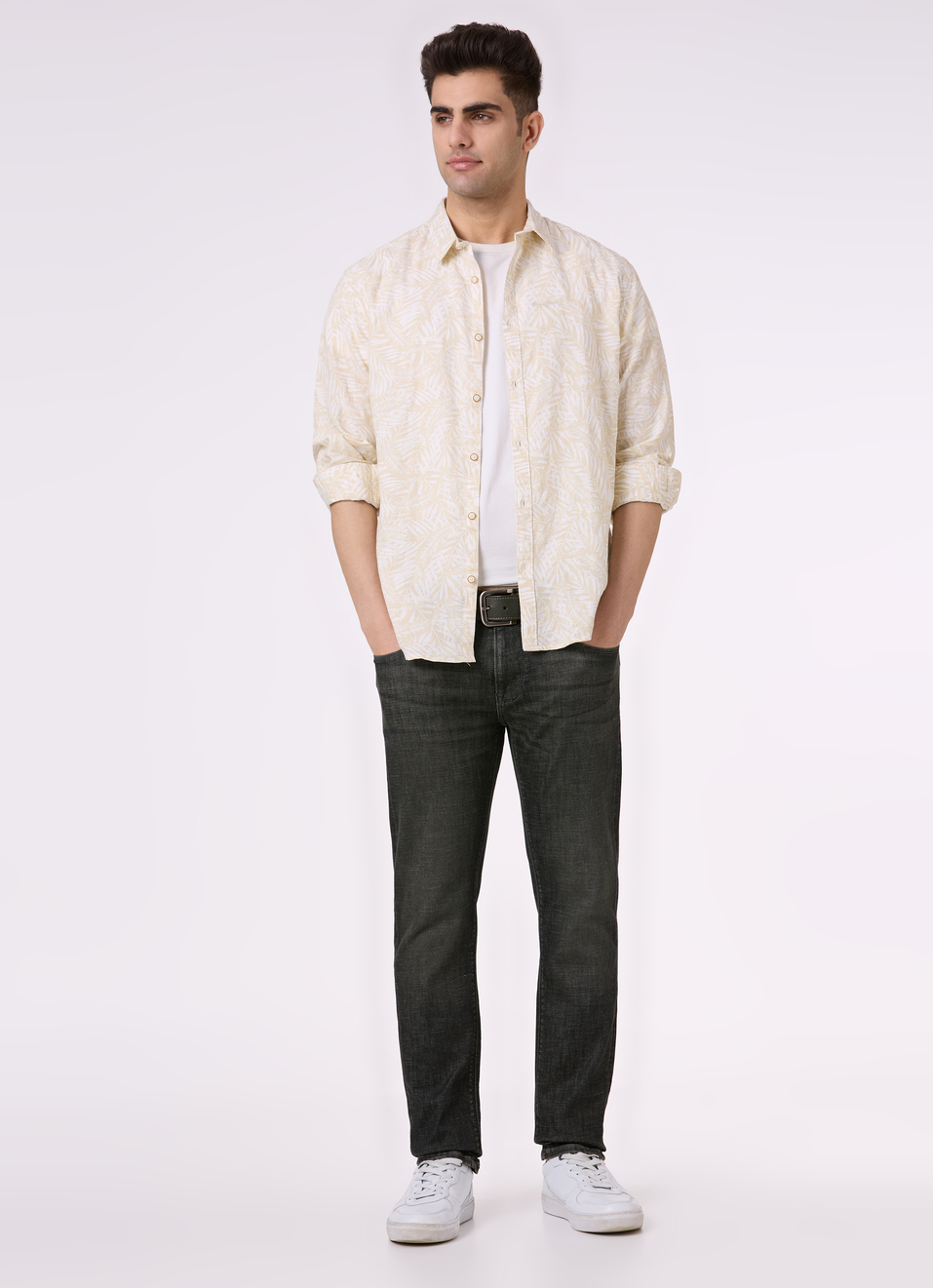 Men Beige Botanical Print Full Sleeve Shirt, , large image number 5