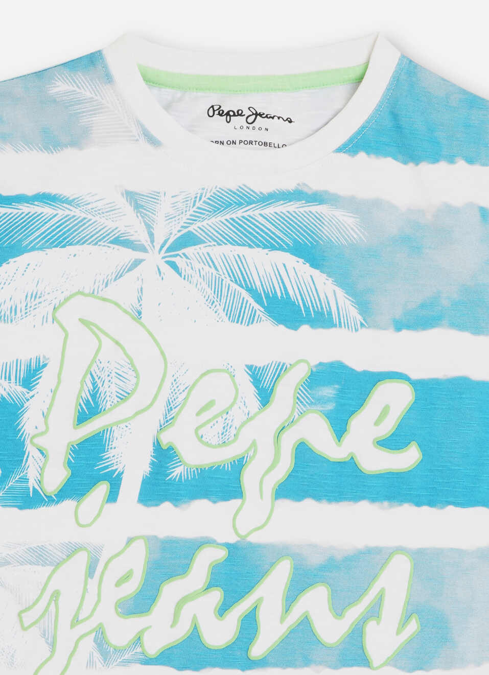 Boys French Blue Beach Inspired Distressed Stripes Print T-shirt, , large image number 2