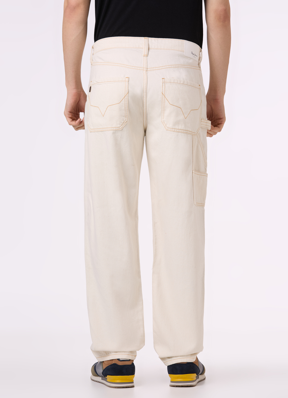 Men Ecru Baggy Fit Mid Rise Utility Jeans, , large image number 2