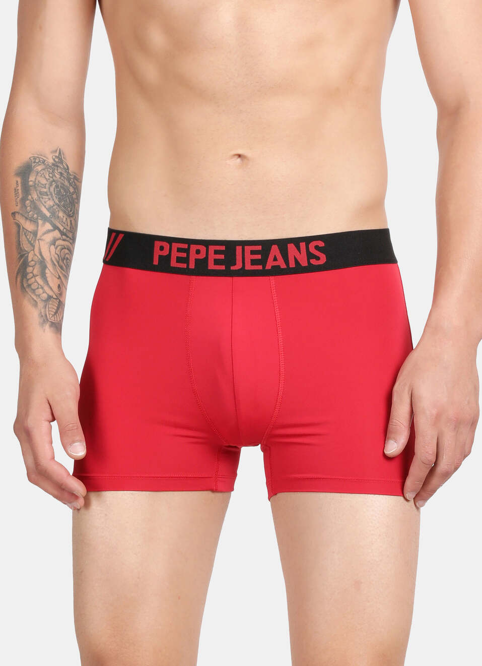 Red 4 Way Stretch Solid Trunks, , large image number 1