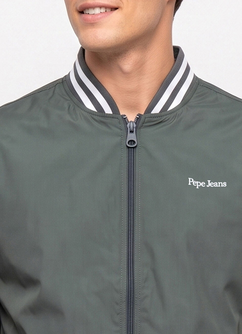 Men Green Solid Baseball Collar Long Sleeve Jacket, , large image number 4