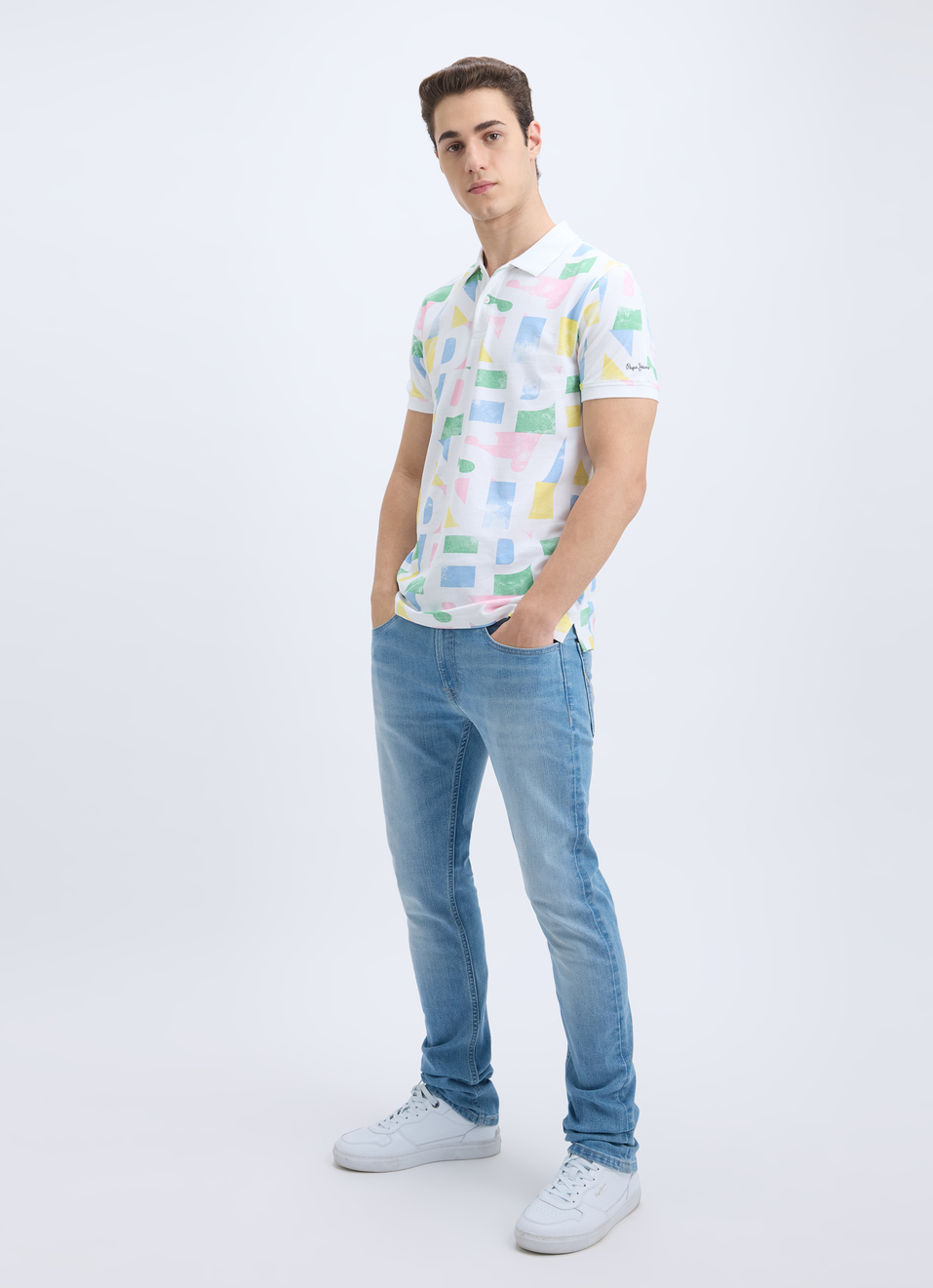 Men White Graphic Print Short Sleeve Polo, , large image number 5