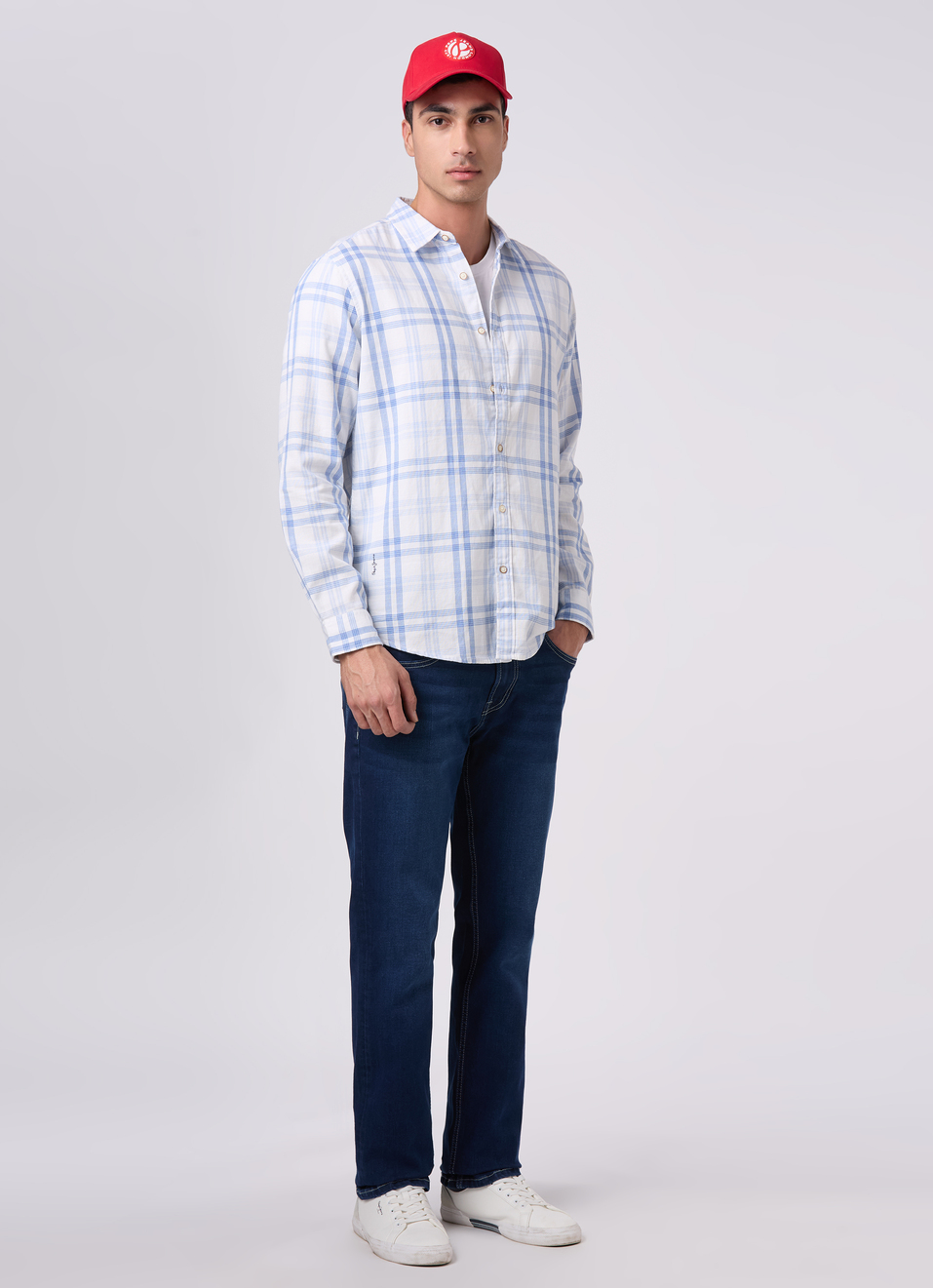 Men Sky Blue Checked Shirt, , large image number 5