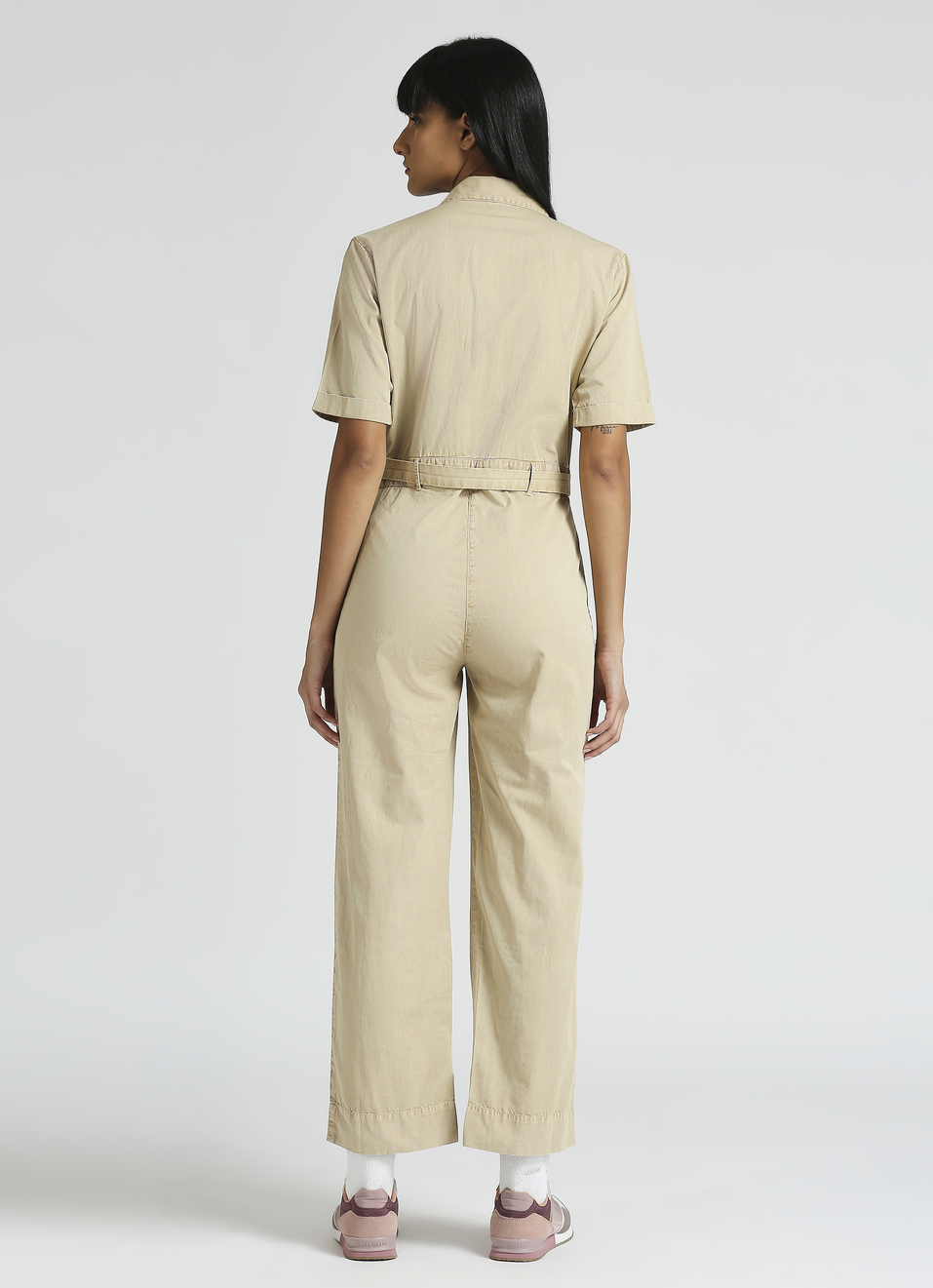 Beige Lapel Collar Short Sleeve Jumpsuit, , large image number 2