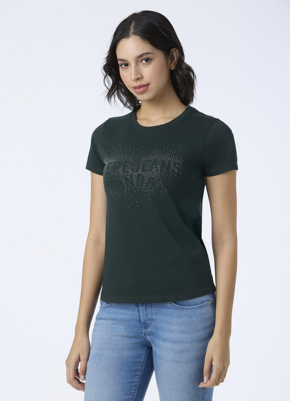 Women Green Embellished Short Sleeve Stretch T-shirt, , large image number 3