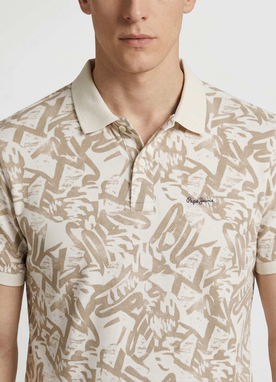 Men Beige Printed Polo Collar T-shirt, , large image number 4
