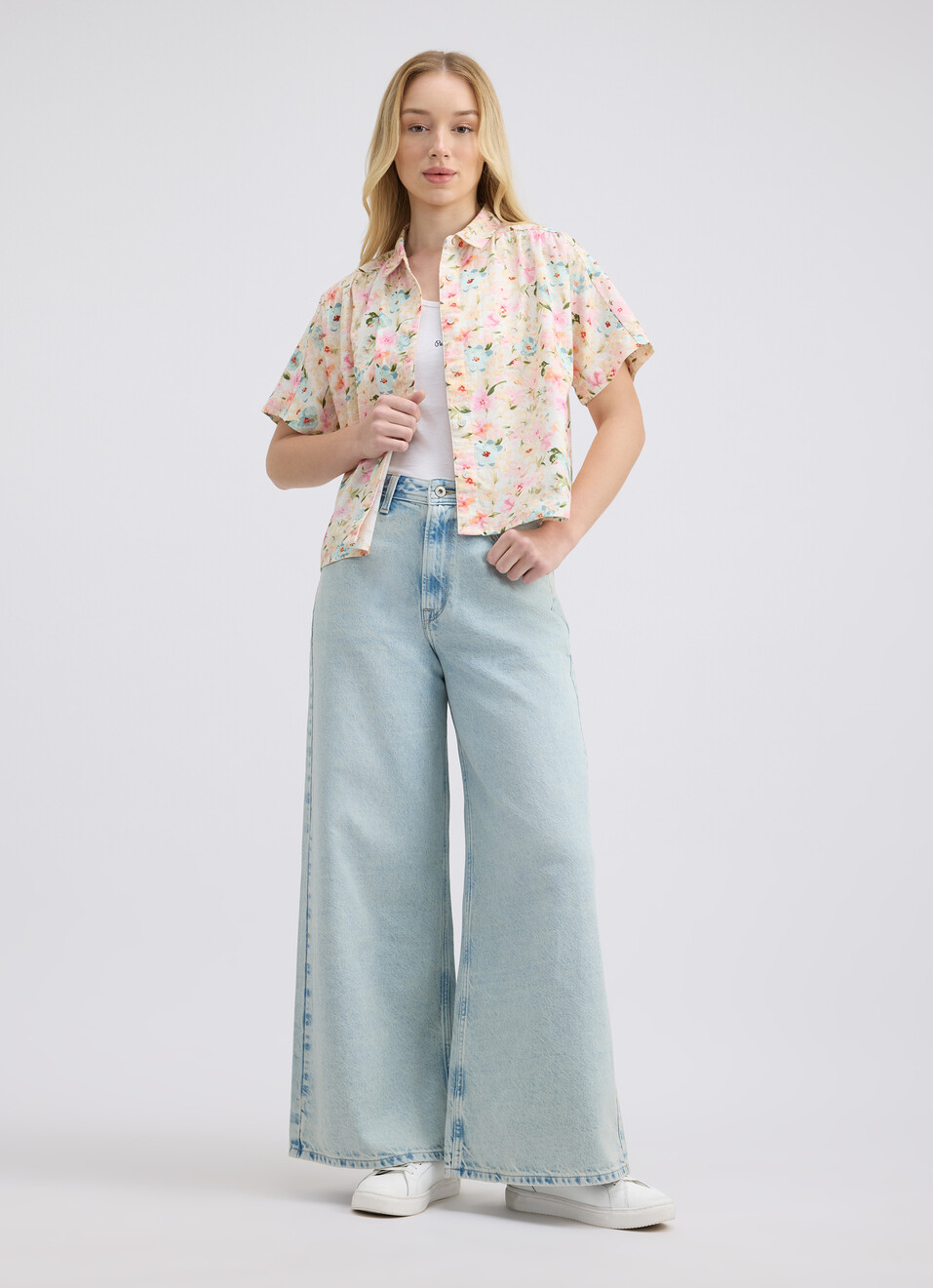 Women Beige Floral Print Short Sleeve Shirt, , large image number 5