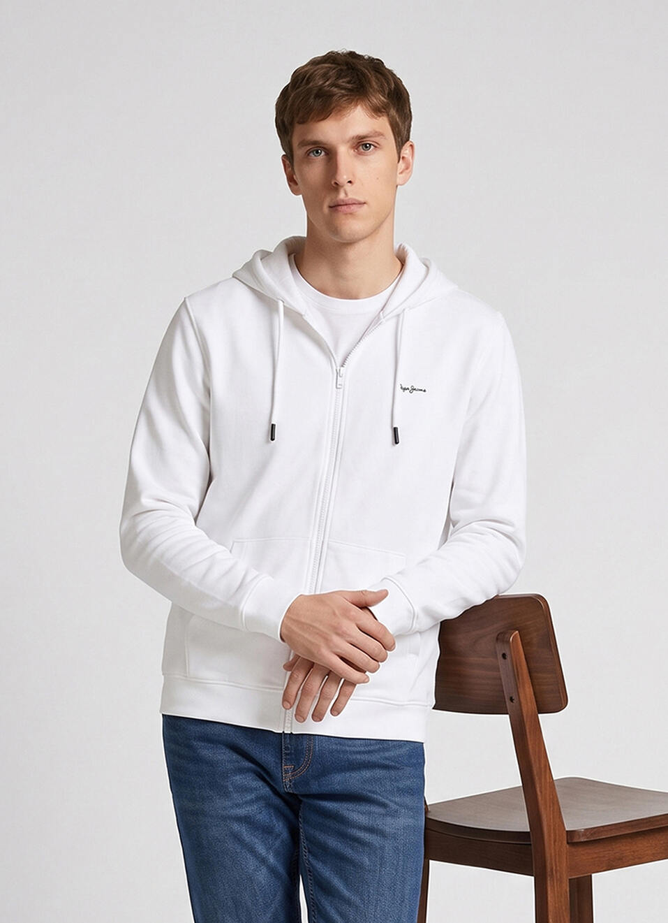 Men White Back Print Full Sleeve Hoodie, , large image number 0