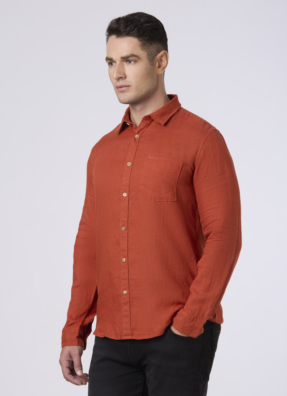 Men Wine Red Pure Linen Full Sleeve Shirt, , large image number 3