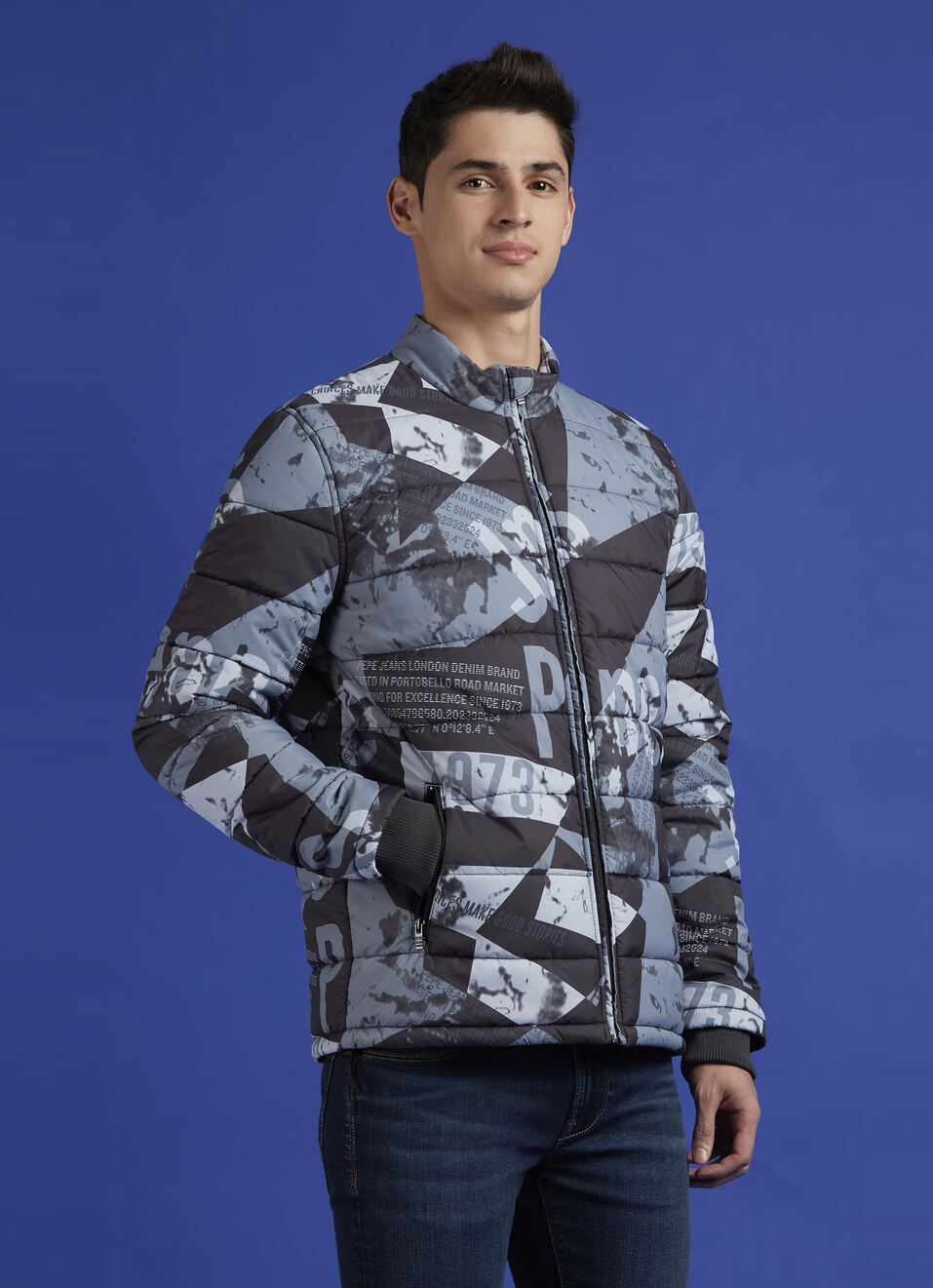 Black Abstract Print Full Sleeve Bomber Jacket, , large image number 3