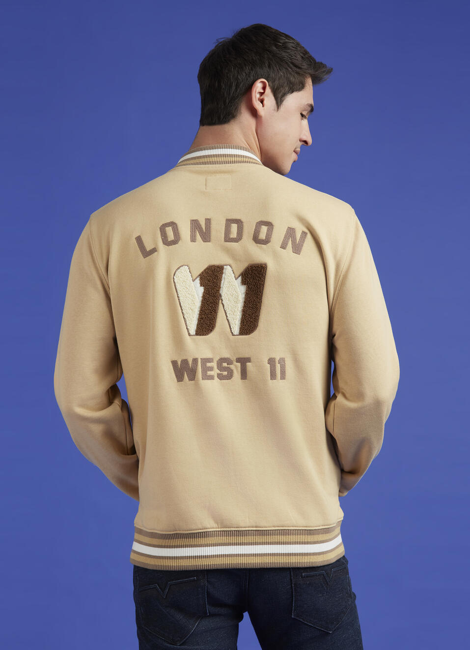 Beige Embroidered Back Print Full Sleeve Sweatshirt, , large image number 0