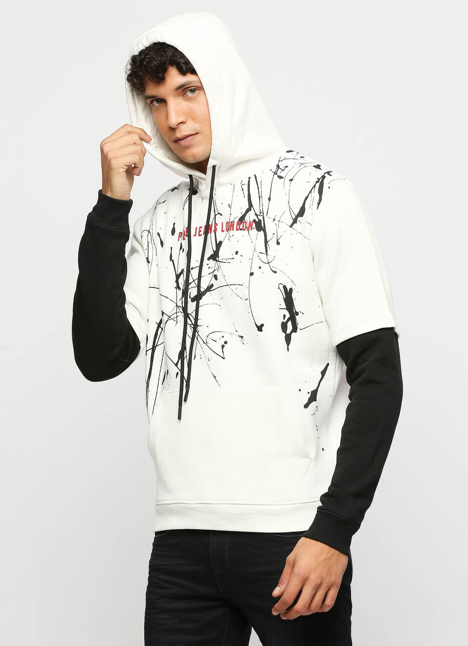 White Printed Hooded Sweatshirt, , large image number 3