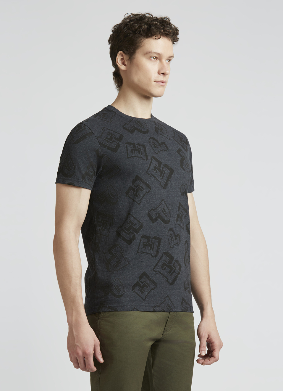 Grey Crew Neck Short Sleeve T-shirt, , large image number 3