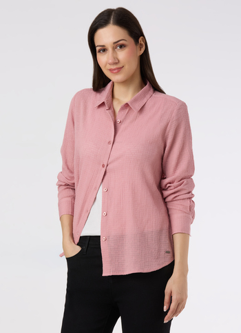 Women Pink Textured Regular Fit Shirt