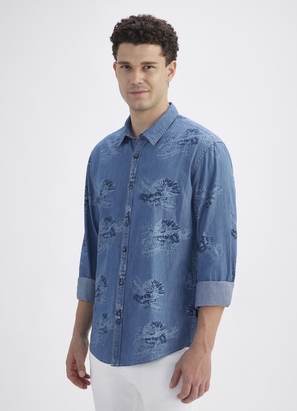 Men Blue Botanical Print Full Sleeve Denim Shirt, , large image number 3