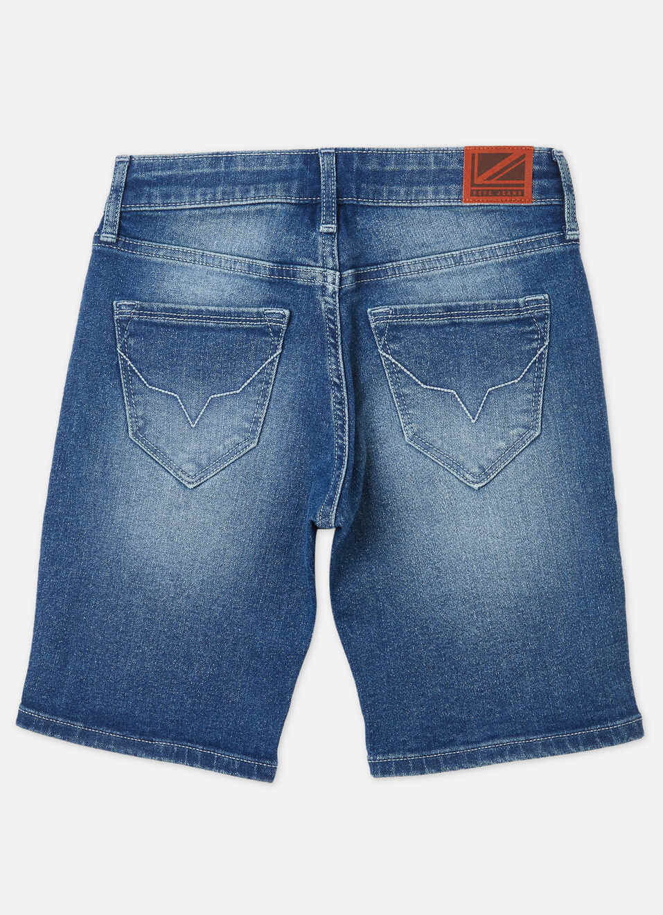 Boys Cashed Blue Mid Waist Slim Denim Shorts, , large image number 1