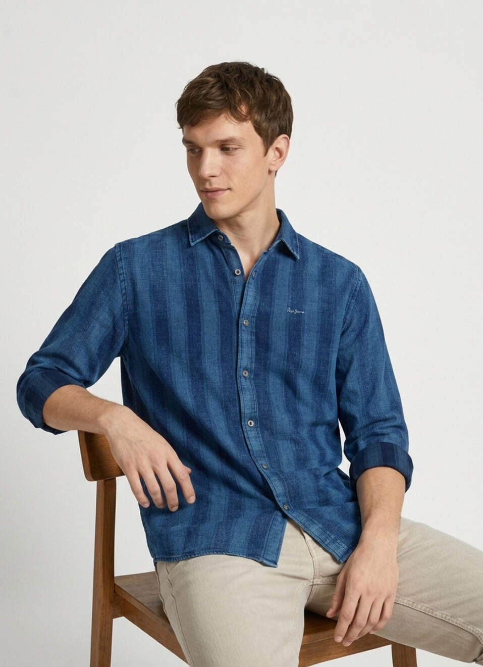 Men Blue Striped Dobby Long Sleeve Shirt, , large image number 0