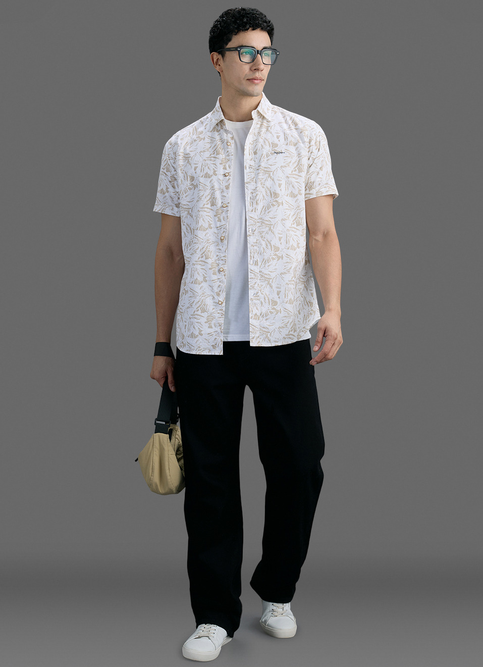 Men Beige Printed Short Sleeve Shirt, , large image number 2
