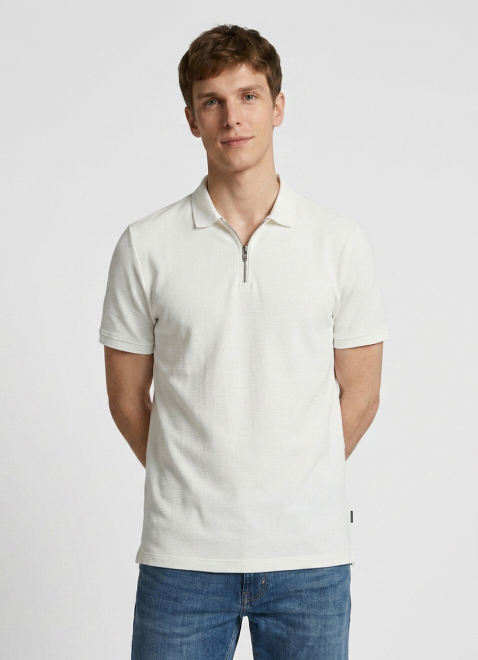 Men Off White Solid Polo Collar T-shirt, , large image number 1