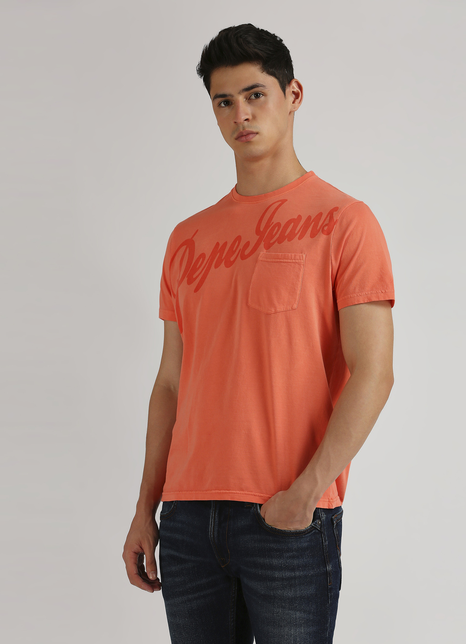 Peach Single Pocket Overdyed Short Sleeve T-shirt, , large image number 3