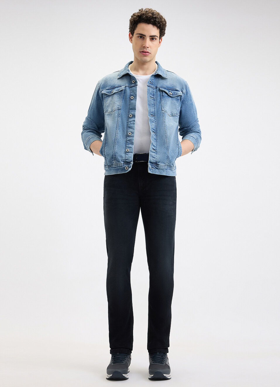 Men Black Mid Rise Slim Structured Jeans, , large image number 1