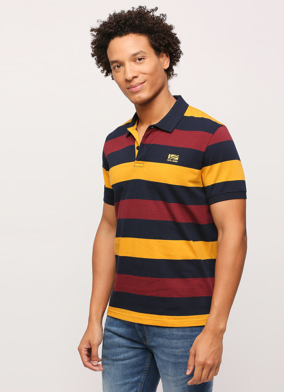 Stripes Ribbed Collar Polo, , large image number 3