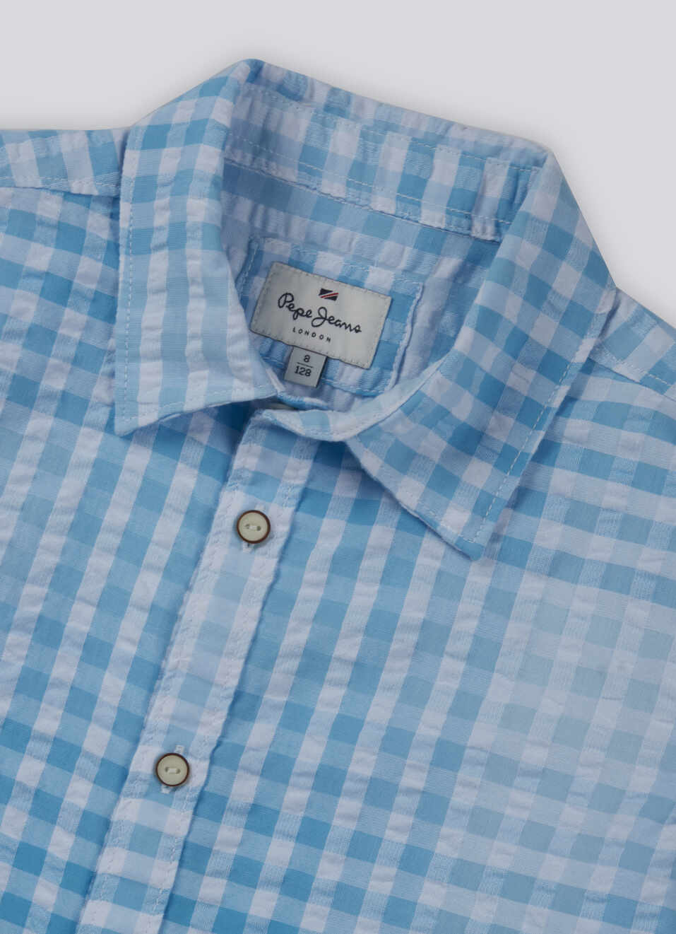 Boys White Check Short Sleeve Seersucker Shirt, , large image number 2
